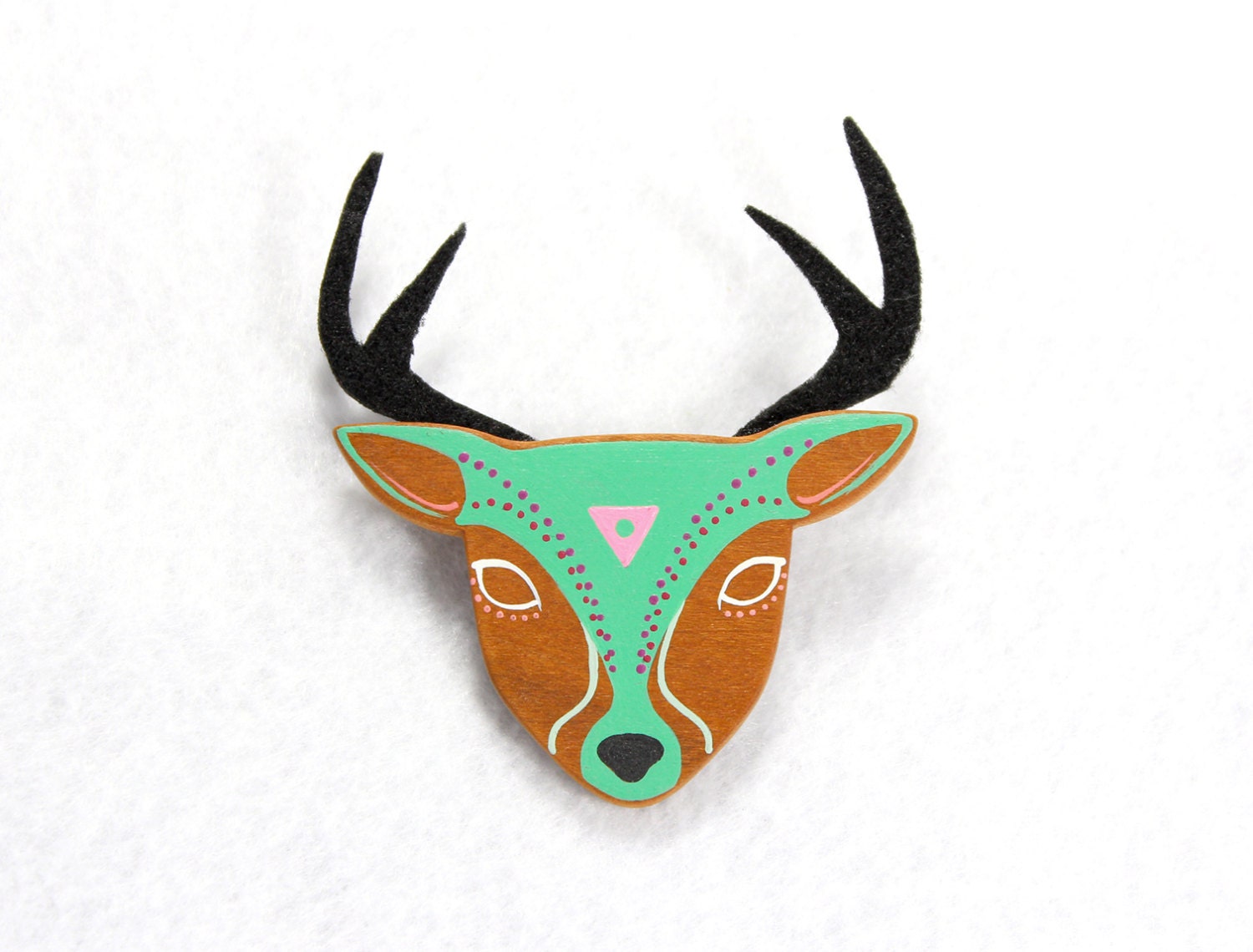 Spirit Deer Pin - Handpainted Wooden Deer Brooch Pin in Wintergreen, Spirit Animal Totem Collection, animal brooch