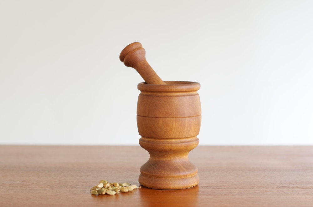 Vintage Wooden Mortar and Pestle - Mid Century