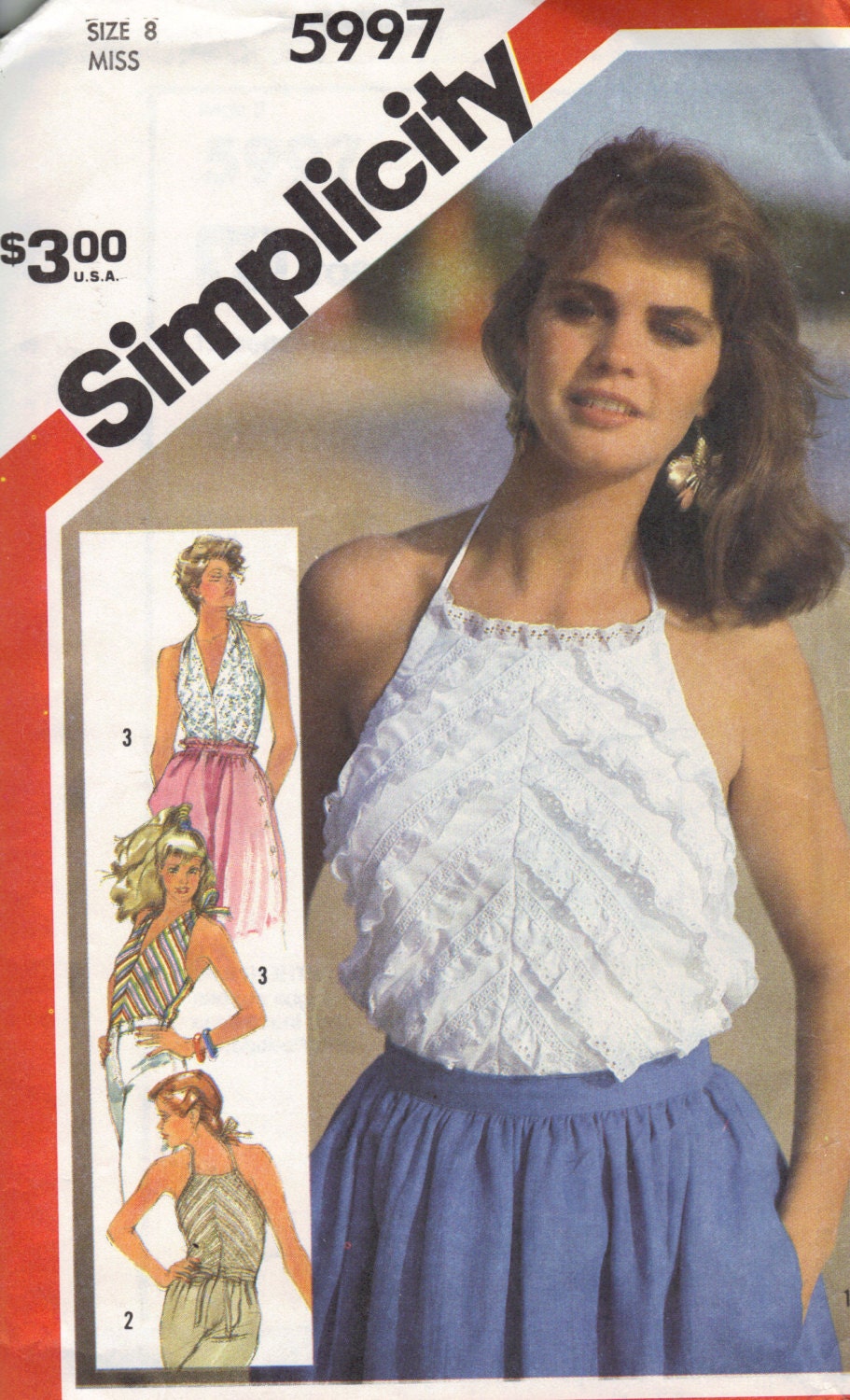Simplicity Sewing Pattern Sexy Halter Top Bare Shoulders Open Back Shirt 80s Retro Bust 32