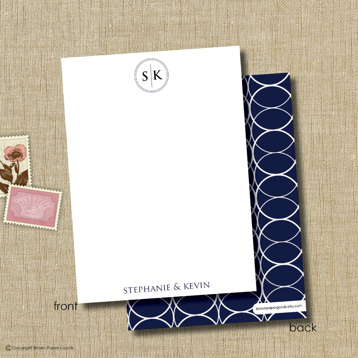 Personalized couples stationery. Personalized flat note cards