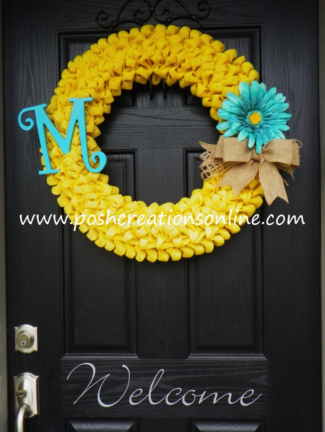 Burlap Wreath, Shabby Chic, Yellow Burlap, Spring Burlap, 23x23 Spring Wreath, Summer Wreath, Burlap Summer Wreath, Monogram, Initial