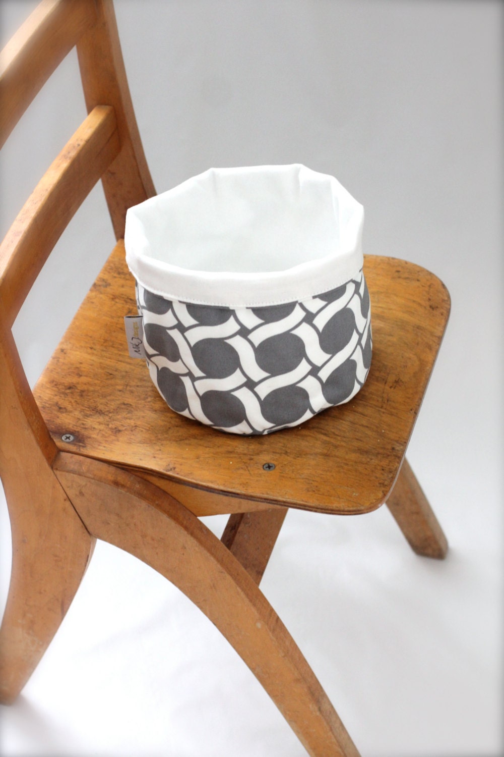 Reversible Fabric Storage Bucket - Gray Circles Print