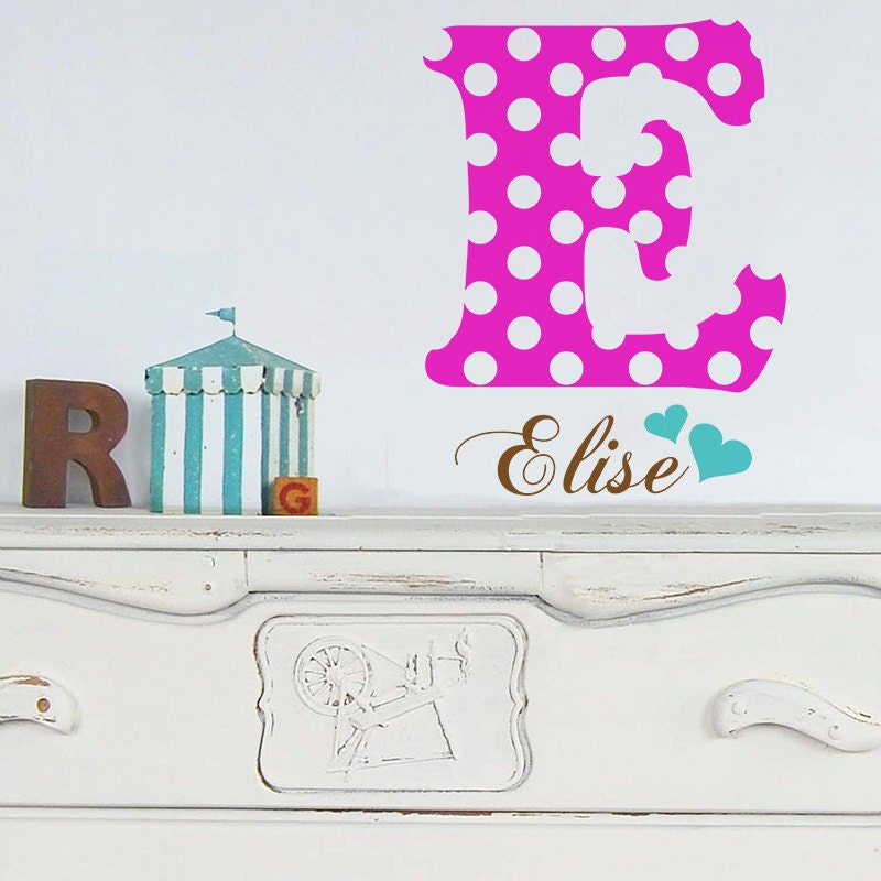 SALE - Girls Personalized Initial & Name Polka Dots Vinyl Decal, Baby Room, Baby Nursery, Girls Room Decoration - ID265