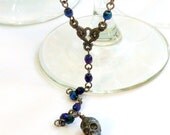 Iridescent Jewel Tone Crystal with Black Sugar Skull Extra Long Rosay Style Necklace