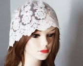 Bridal Couture - Vintage Inspired Wedding Veil Ivory Wedding French Cotton Lace Cap / Juliet Cap