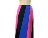 1990s Forenza Color Block Denim Maxi Skirt - Striped Denim Skirt - Long Jean Skirt - Goth Punk Club Kid - Size 6