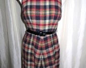 Vintage 60s womens plaid jumper dress red white black wool