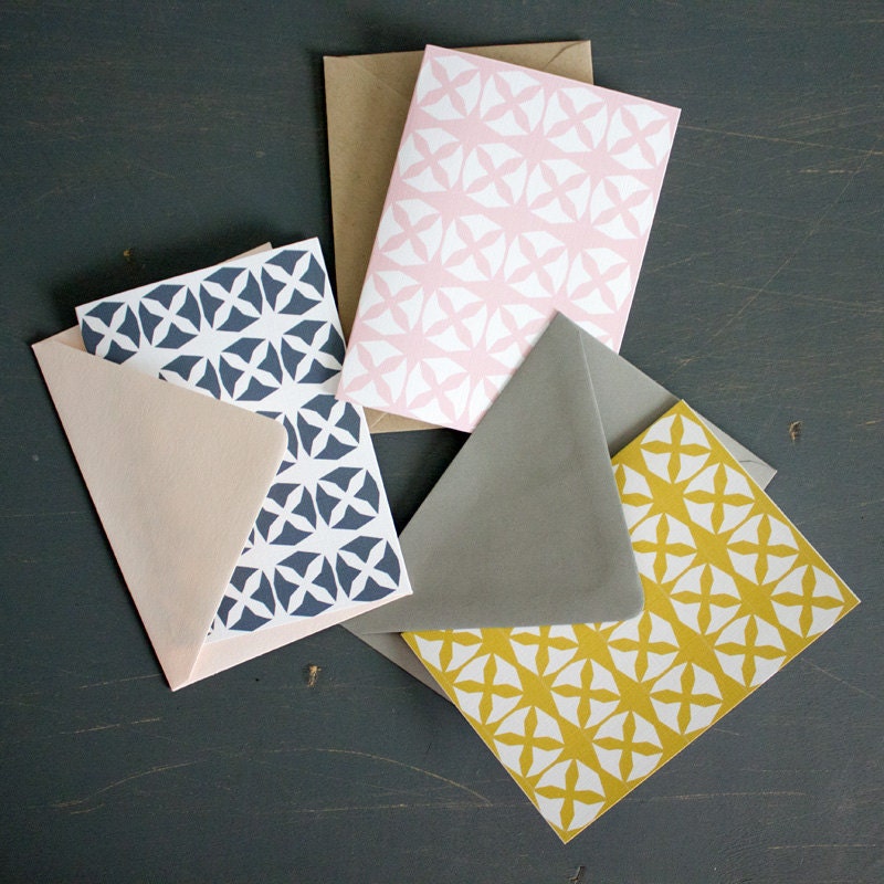 Spring Beach Umbrellas  - Set of 3 Blank Cards