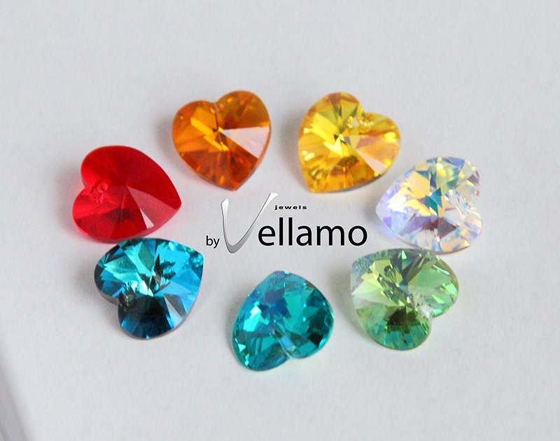 Pick your color sterling silver earrings with heart Swarovski crystals, yellow, topaz, red, blue, green, crystal AB, Bermuda blue