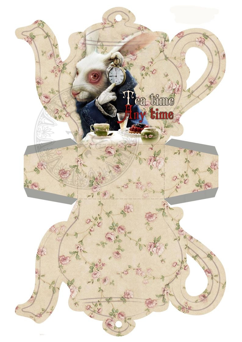 Instant download - Printable Tea Bag Holder Box - Alise in WONDERLAND Tea party - Digital image - DIY Print and Cut