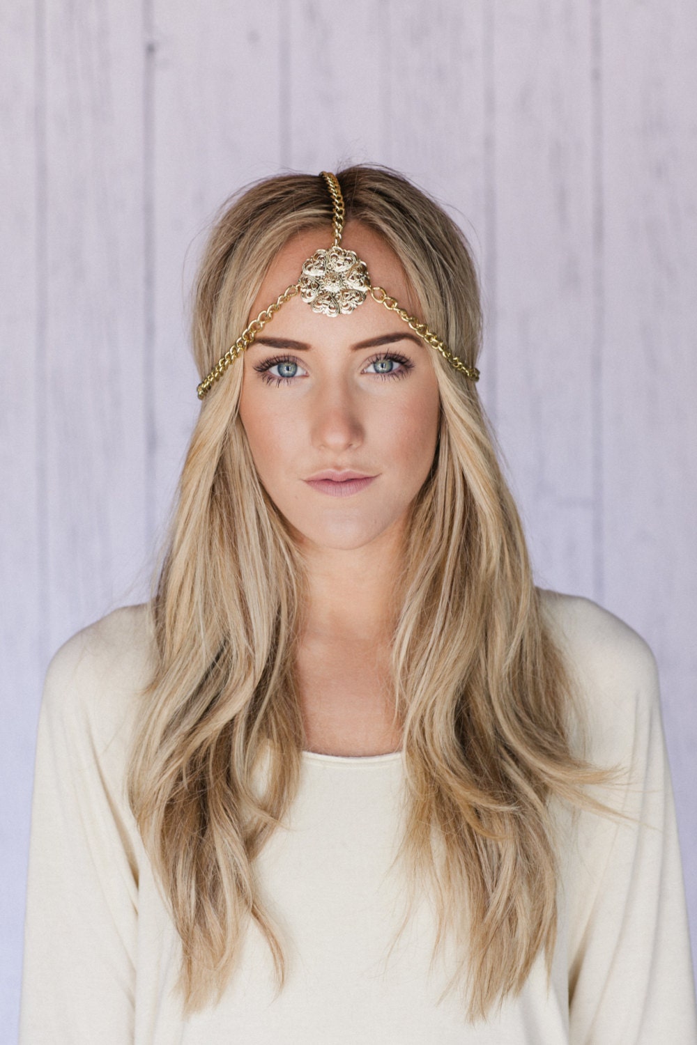 Music Festival Headband Gold Cleopatra Head Piece Metal Gold Chain Headband with Medallion Stretchy Back Chain Headband