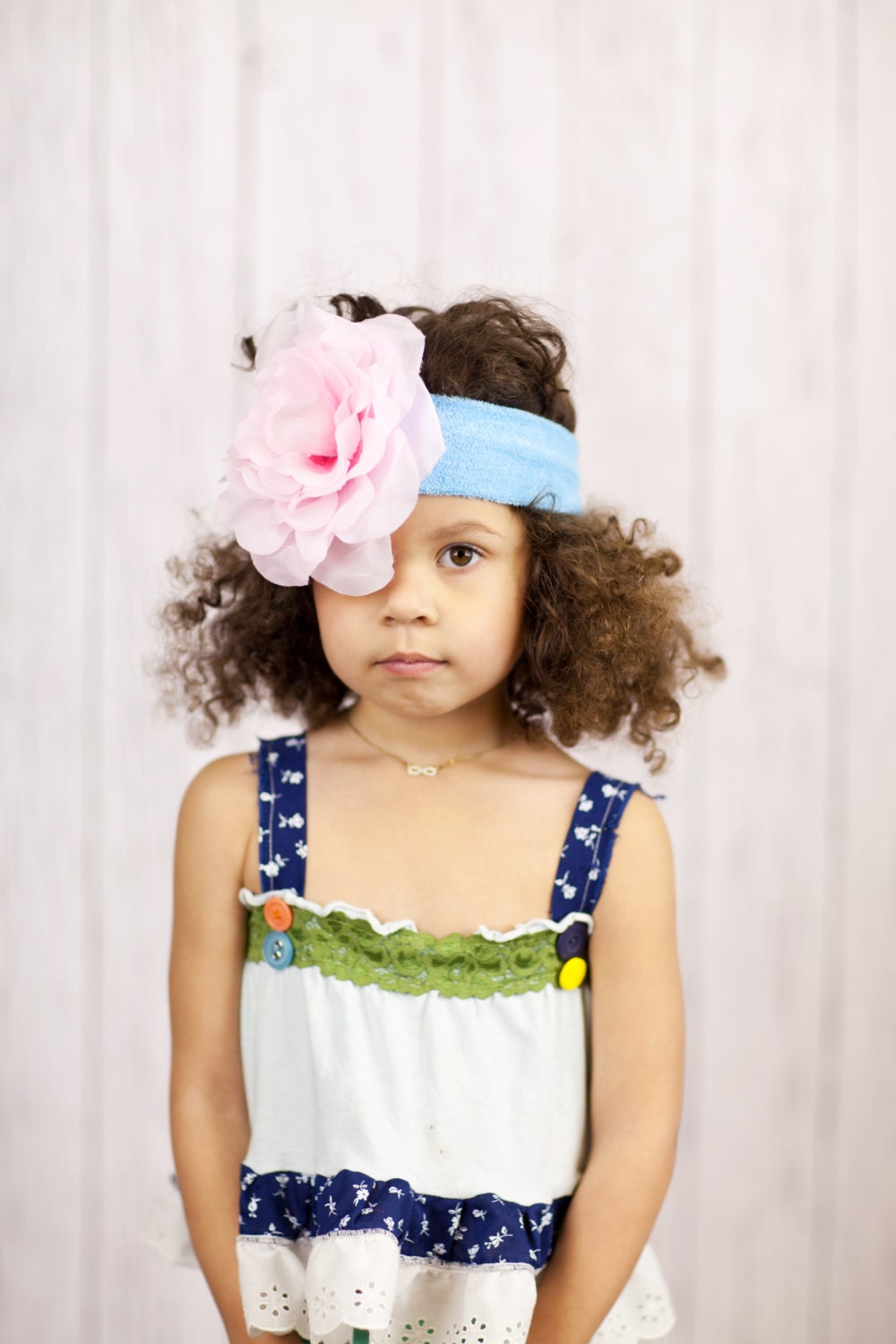 Oversized Flower Baby Headband Baby Blue Soft Stretchy Headband with Large Pink Oversized Large Flower