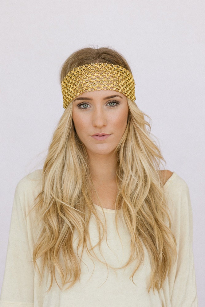 Gold Bohemian Headband Music Festival Boho Wide Head Piece Hair Bands