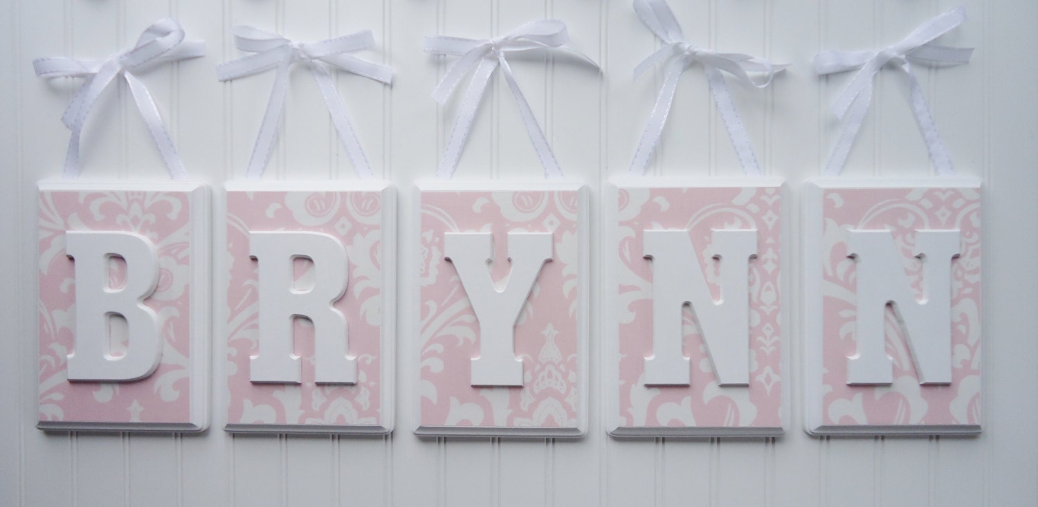 Name Blocks with FABRIC, Nursery Decor, Wooden Wall Hanging Plaques, Personalized, trendy wall letters. 7x9, Wooden Letters,