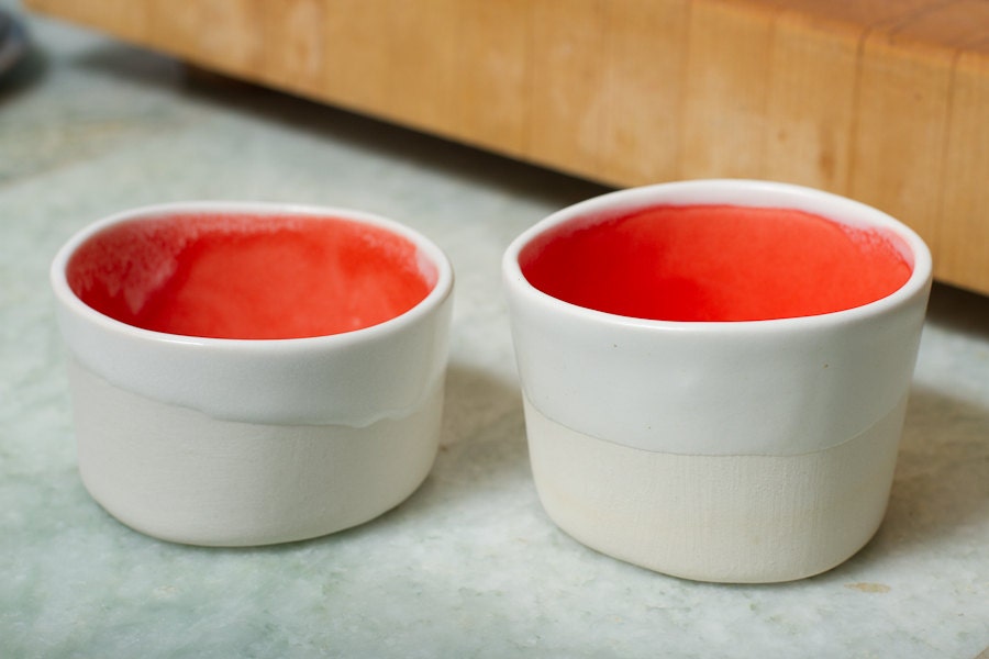Red and White Stoneware Salt Cellar, Dipping Cup, Candle Holder- Handmade / Simple Modern Cup - ready to ship