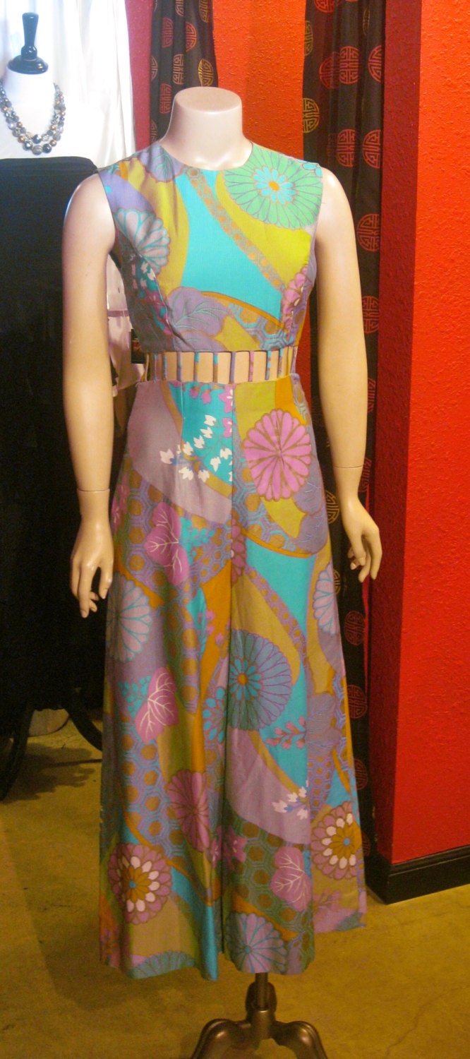 Alex Colman Go Go 1960s Midriff Baring Psychedelic Wide Leg Pants Suit