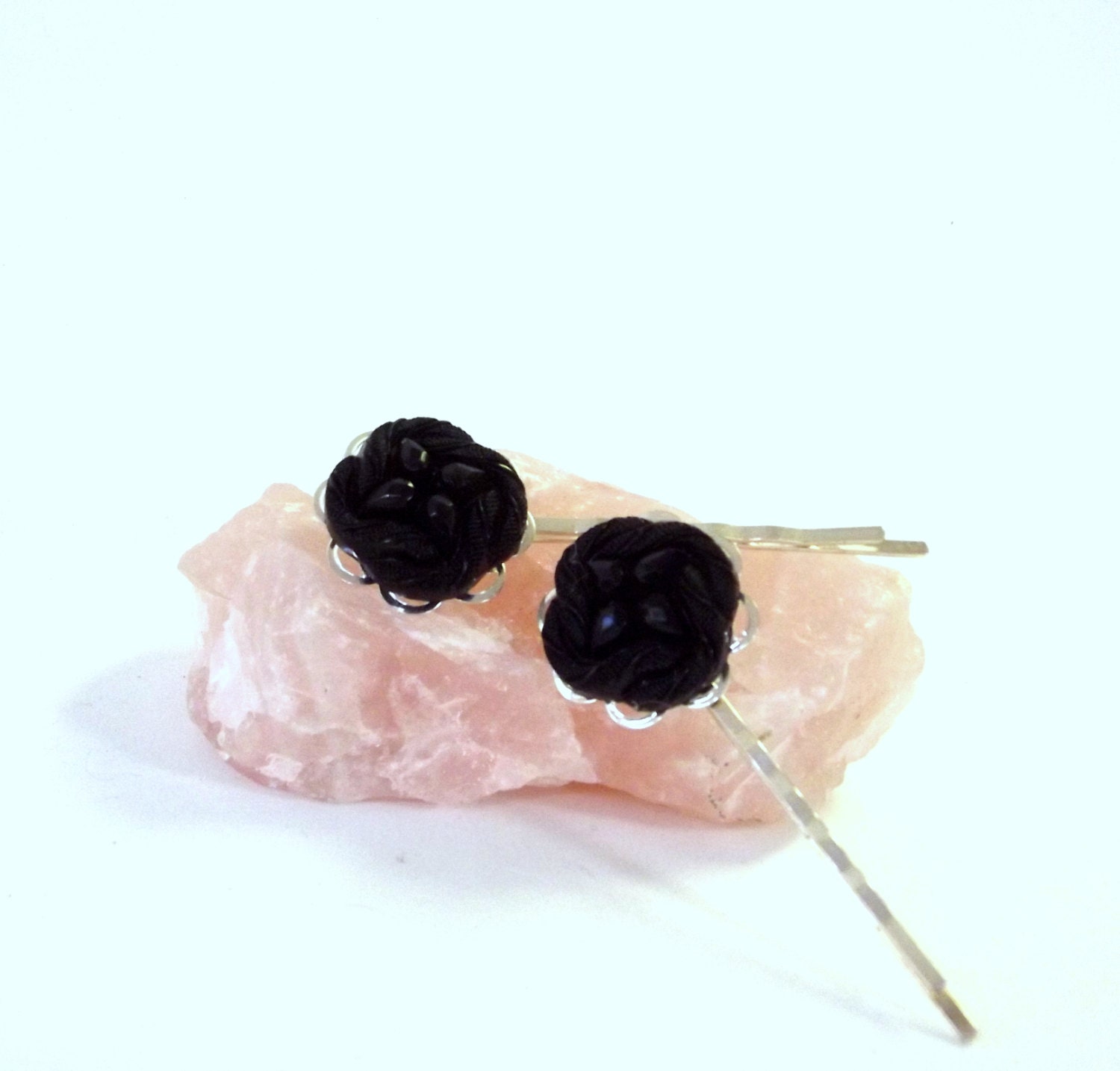 BUTTON Bobby Pin Set, Decorative, Black Button, Hair Accessory, Elegant, Simple, Versatile