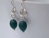 Emerald Green Beaded Earrings with Silver Chainmaille
