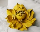 Yellow Leather Rose Flower Brooch