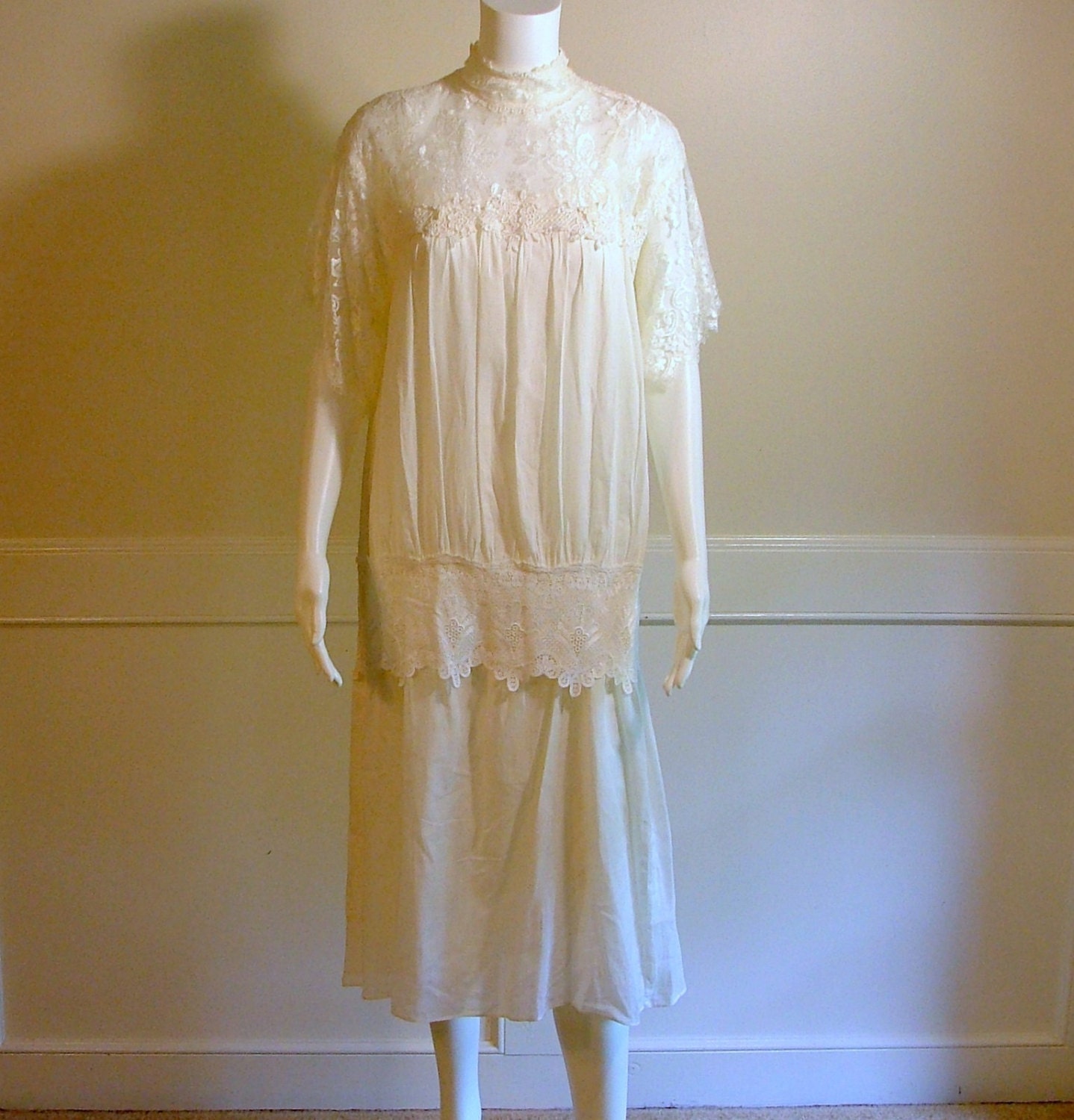 JESSICA McCLINTOCK White Cotton and Lace Two Piece Dress Size 6