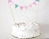 Fabric Cake Topper - Bunting Decoration - Wedding, Birthday Party, Shower Decor in pink polka dots, orchid, and dusty teal blue