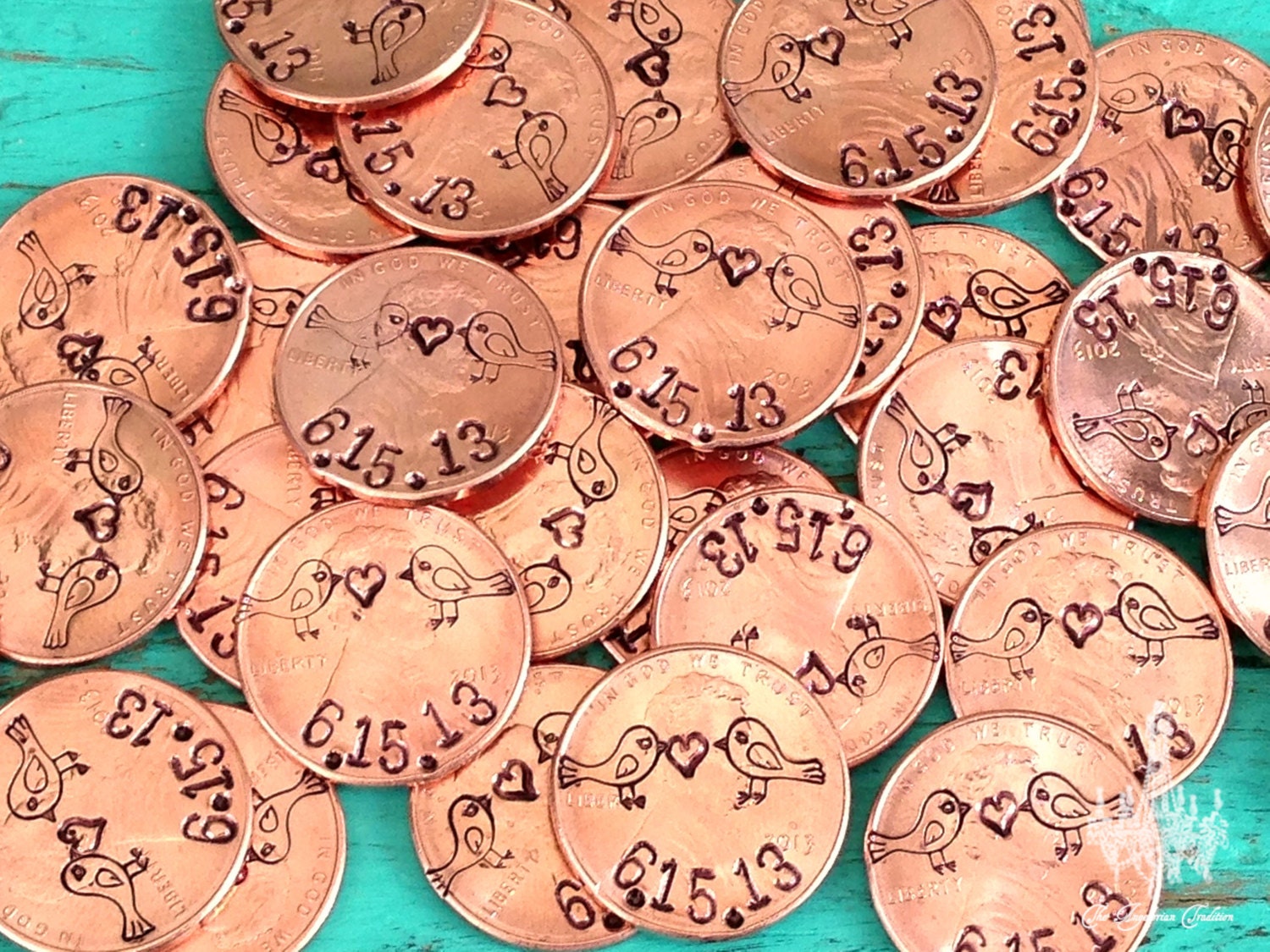 Lucky Lovebirds Pennies 50 Custom Wedding Favors