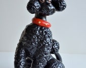 Vintage Ceramic Black Poodle with Red Collar Retro Chic Decor