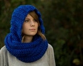 Scoodie, Hooded Scarf, Royal Blue Crochet Scarf, Women's Accessories, Extra Long Scarf