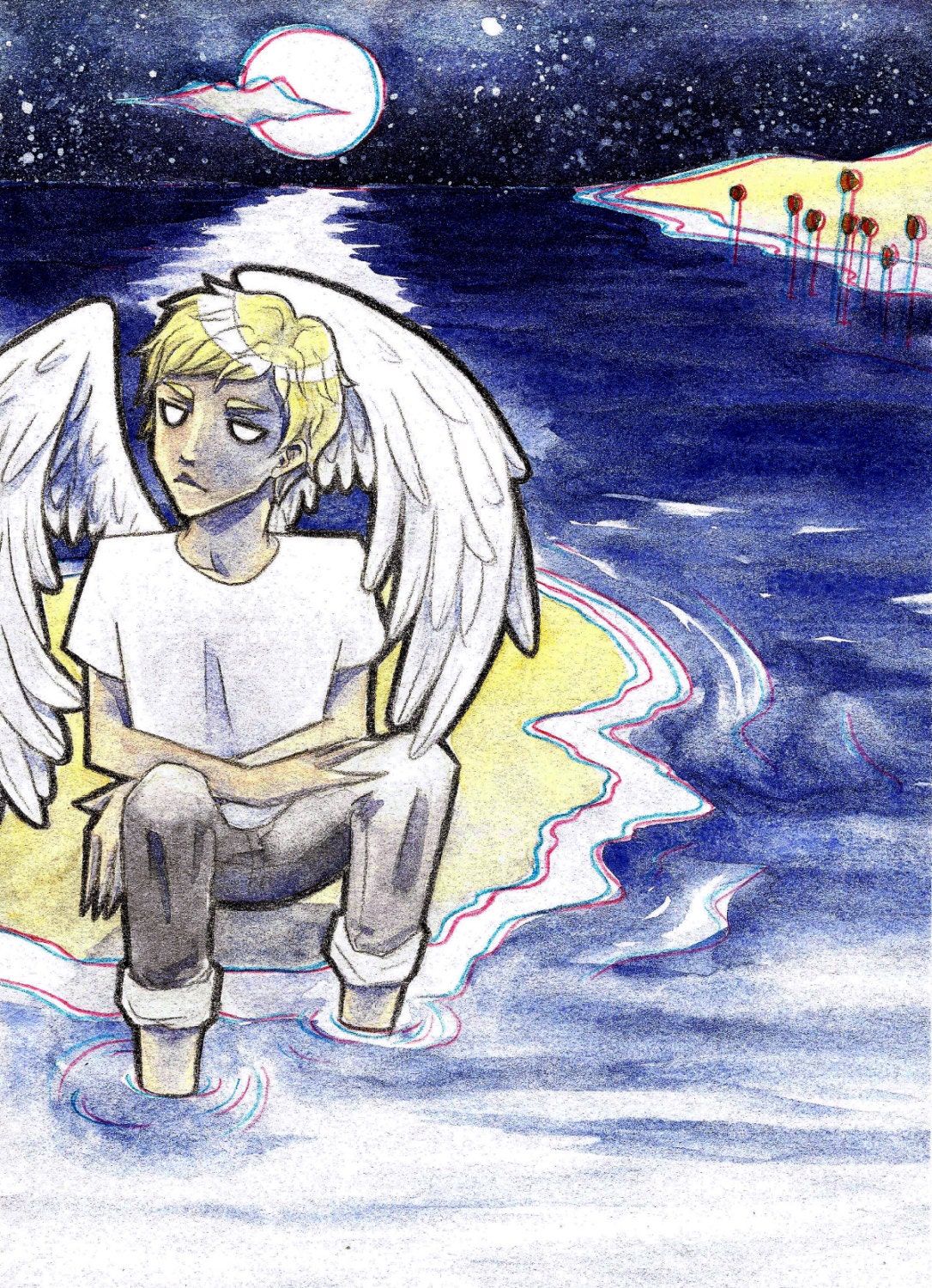 Original Watercolor Illustration - Phantangel ( 8 X 12")