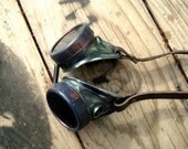 Goggles steampunk pilot rusty green & blue