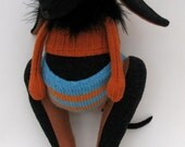 Black Woollen Dog - Woollen body with felt ears and tail, wearing woollen top,pants and felt boots.