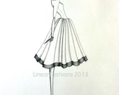 Fashion Illustration, 1950s Summer Dress, Original Pencil Drawing, Art Gift