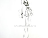 1940s Fashion Illustration - pin up art - Smoke on the Beach - fashion sketch - original drawing - pencil art -  summer art decor