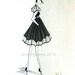 Fashion Art Illustration 1960s Baby Doll Dress Black Gray White Pencil Drawing Minimalist Spring Decor
