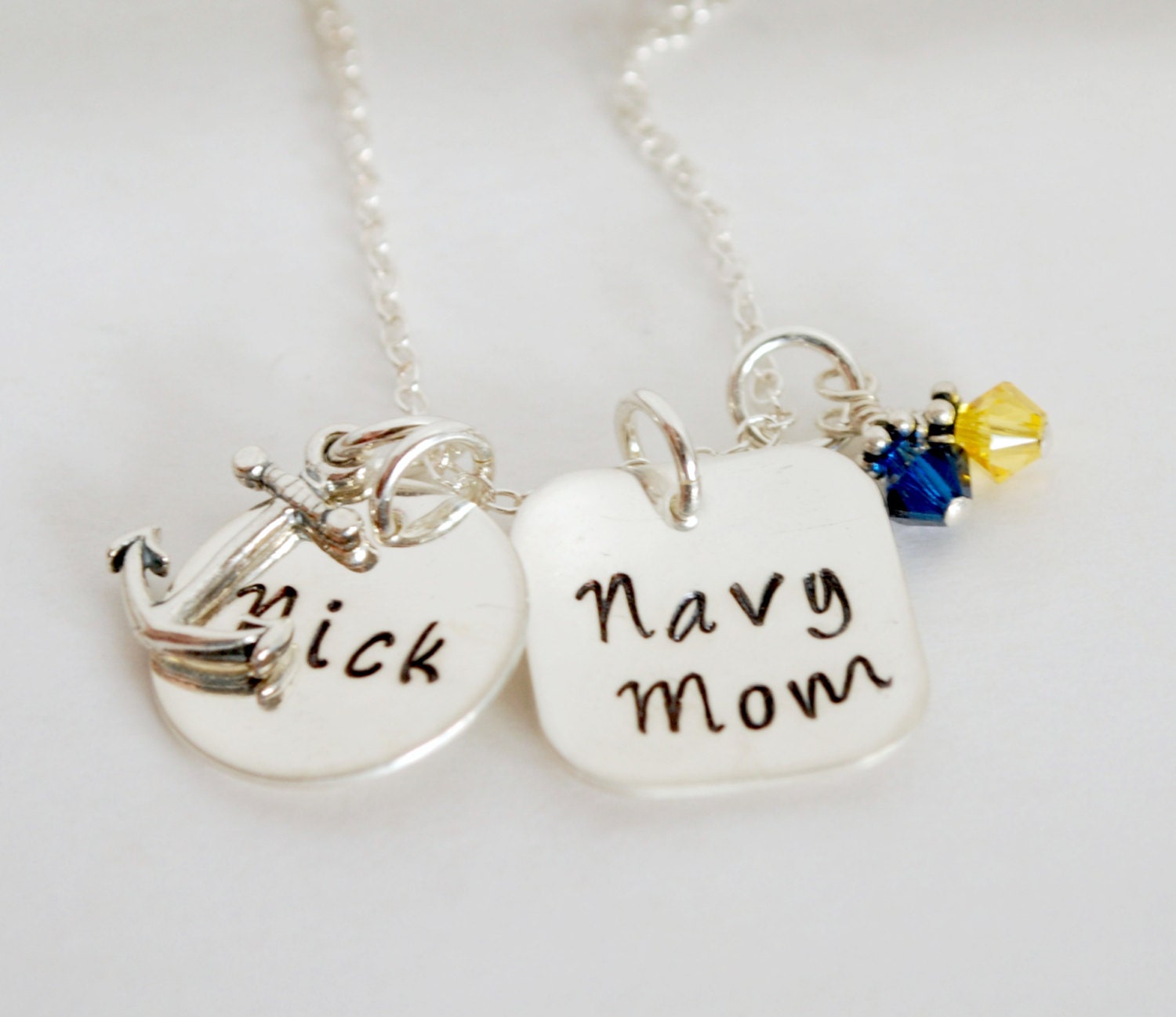 Navy Mom Navy Wife Custom Hand Stamped Sterling Silver Necklace