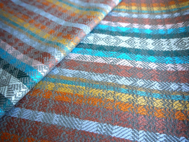 South American Fabric, Peruvian Fabric, Woven, Blue Tierra Stripes, 1 Yard