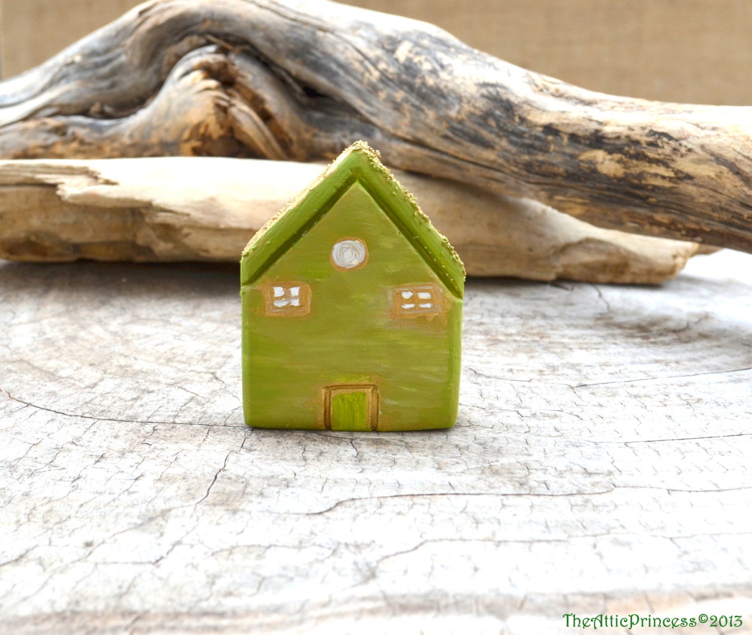 Miniature green clay house, spring home decoration - TheAtticPrincess