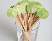 Green Plaid Glitter Drink Stirrers - 24