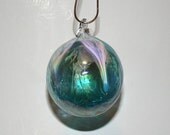 Blown Glass Christmas Ornament - White & Turquoise Blue Feathered - Free Shipping