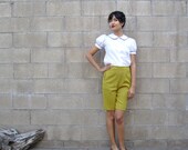 1960s short/ vintage bermuda shorts/ chartreuse yellow walking shorts S-M
