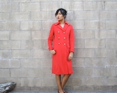1960s jacket/ poppy red 60s mod Military coat/ vintage red 1960s peacoat jacket S-M