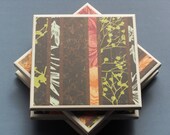 Coaster set of 4 square ceramic tile coasters with flower print design and cork back for bar home living room table decor