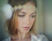 1920s Headband -20s Champagne Gold Shimmery Feather Headband -20s Party - Daisy Buchanan - Great Gatsby Headband Party
