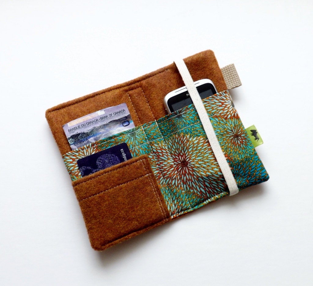 Teal chrysanthemums, iphone wallet, iphone 5, iphone 4, boho, earthy, natural, TLC Pouches, samsung, htc phone case, blue flowers