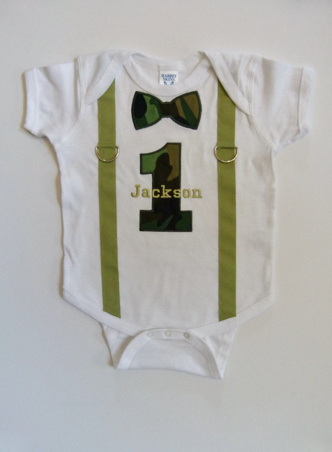 First Birthday Onesie Suspenders Personalized Camo Bow Tie 1 For 1st Birthday Boy