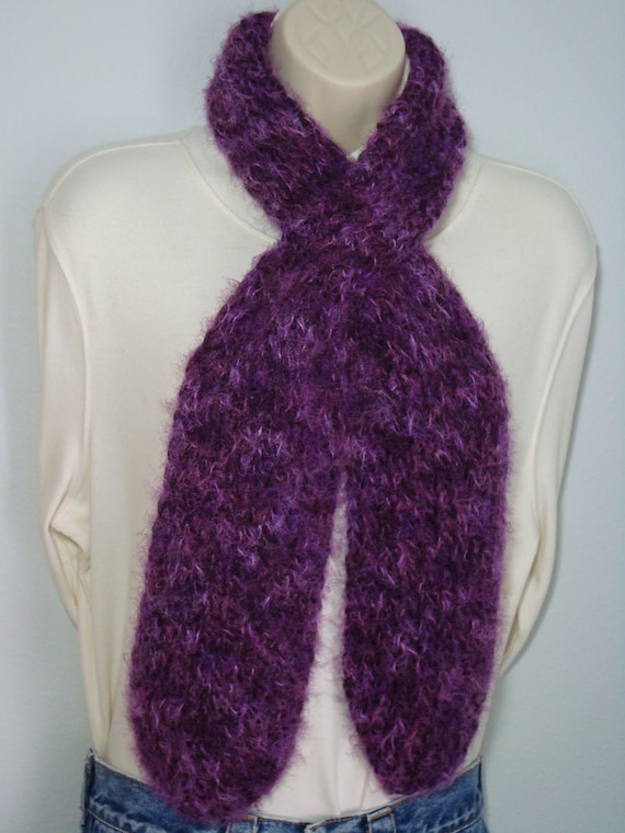 Hand knit- Loom Knitted  Pull Through Scarf - Purple