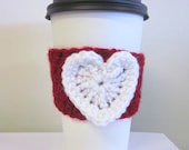 Crochet Cup Cozy Coffee Cup Sleeve in White and Red