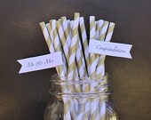 24 Flagged Gold Metallic Shimmering Paper Straws with Flags Striped Paper Drinking Straws - For your birthday party drink, baking or crafts