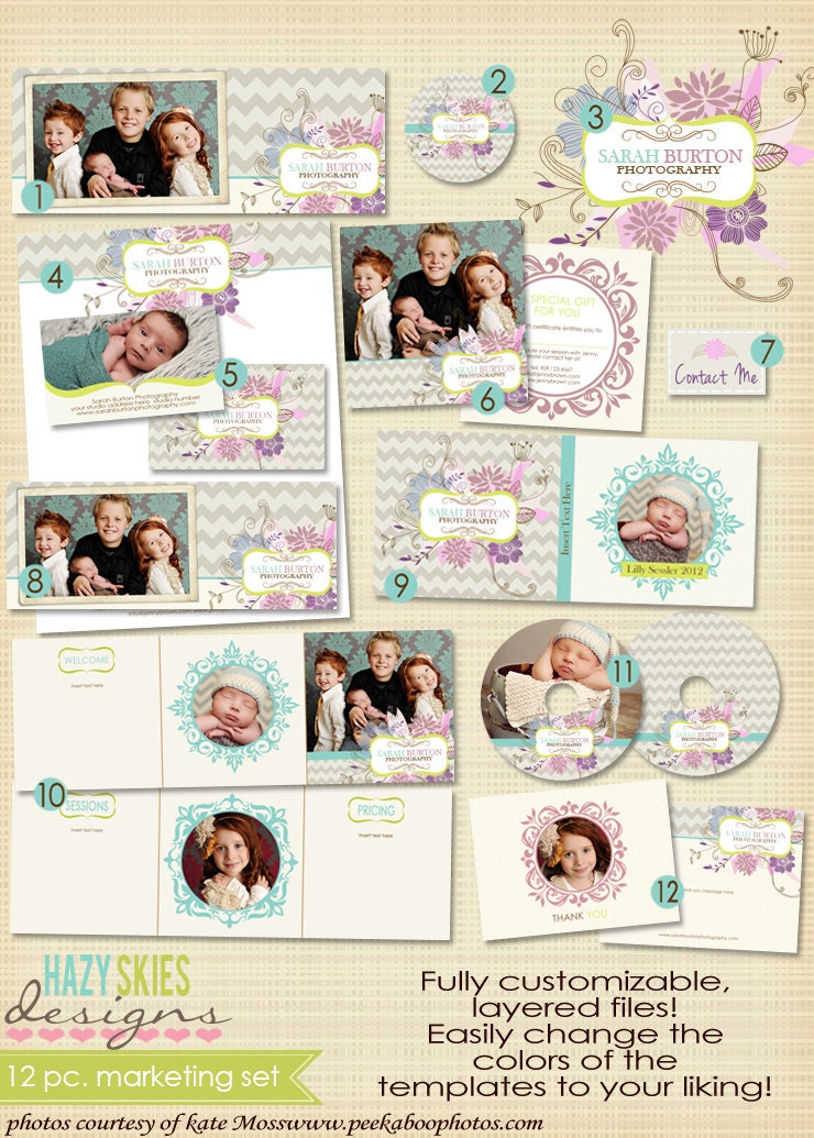 12 Pc. with LOGO Photography Marketing Set Templates Photography Branding - MK108A