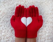 Heart Gloves, Red with White Felt Heart